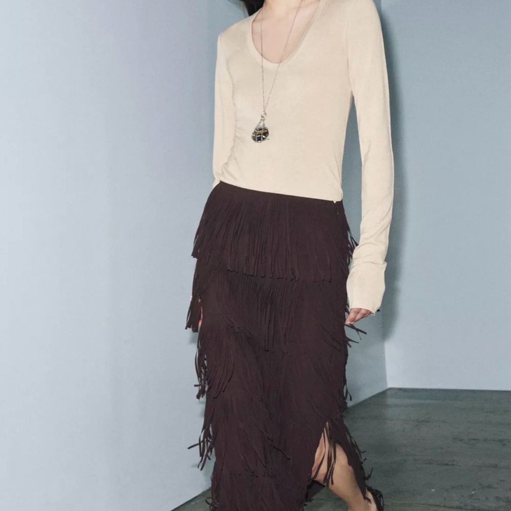 ZW BROWN COLLECTION FRINGED
PENCIL SKIRT
